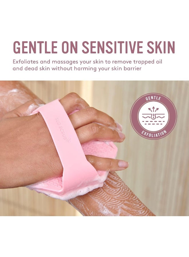 Sud Scrub Antimicrobial Silicone Body Scrubber, Exfoliating Body Scrubber For Sensitive Skin, Eco Friendly Shower Scrubber For Body, Silicone Body Brush For Showering, Lathers Well, Pink - Image 3